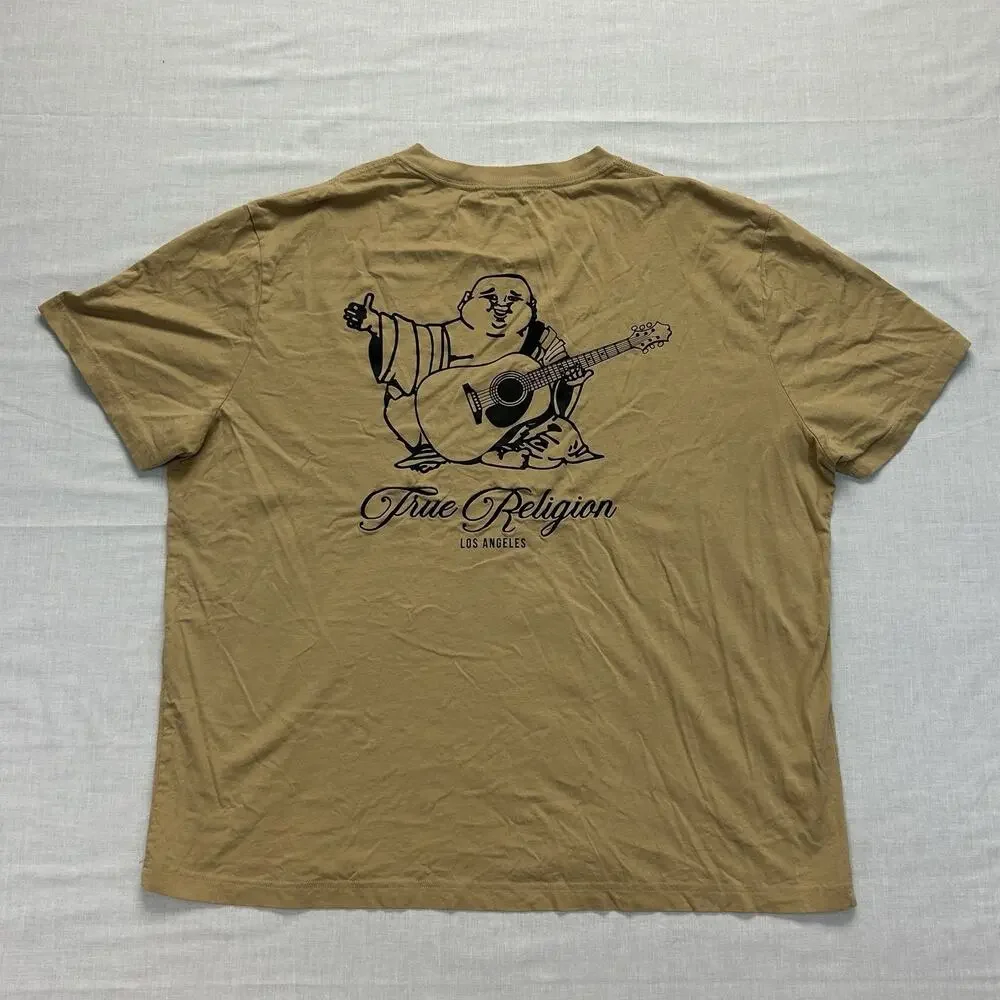 True Religion Relaxed Fit Graphic Print T-Shirt Men's 3XL Short Sleeve Beige Tee